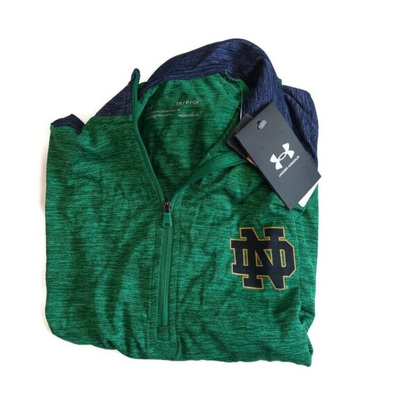 Under Armour Mens S Notre Dame Fighting Irish 1/4 Zip LS Pullover Shirt UA Green - Picture 6 of 6